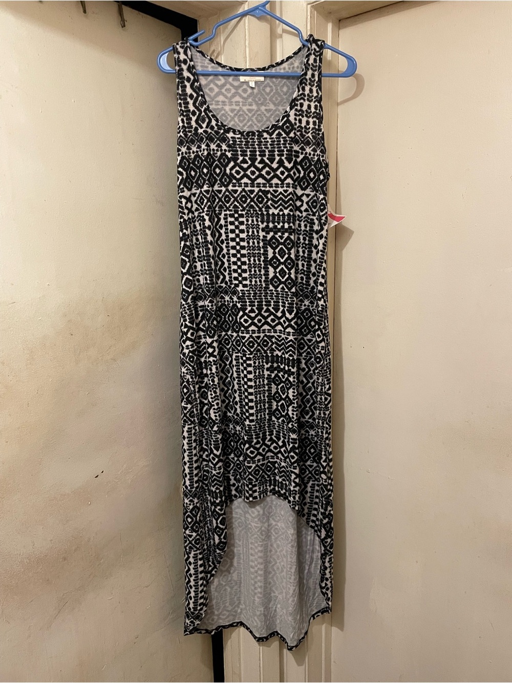 Bobbie Brooks Women’s Black White Geometric Aztec Maxi Hi-Low Dress XL Jersey